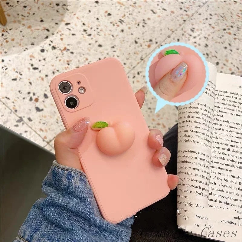 Galaxy Samsung S21 S30 S20 Plus + Funny casing Ultra FE S10 S9 S8 cute 3D ass Pinch Music Decompress Peach Liquid Silicone Phone Case For Note 8 9 10 20 Pro