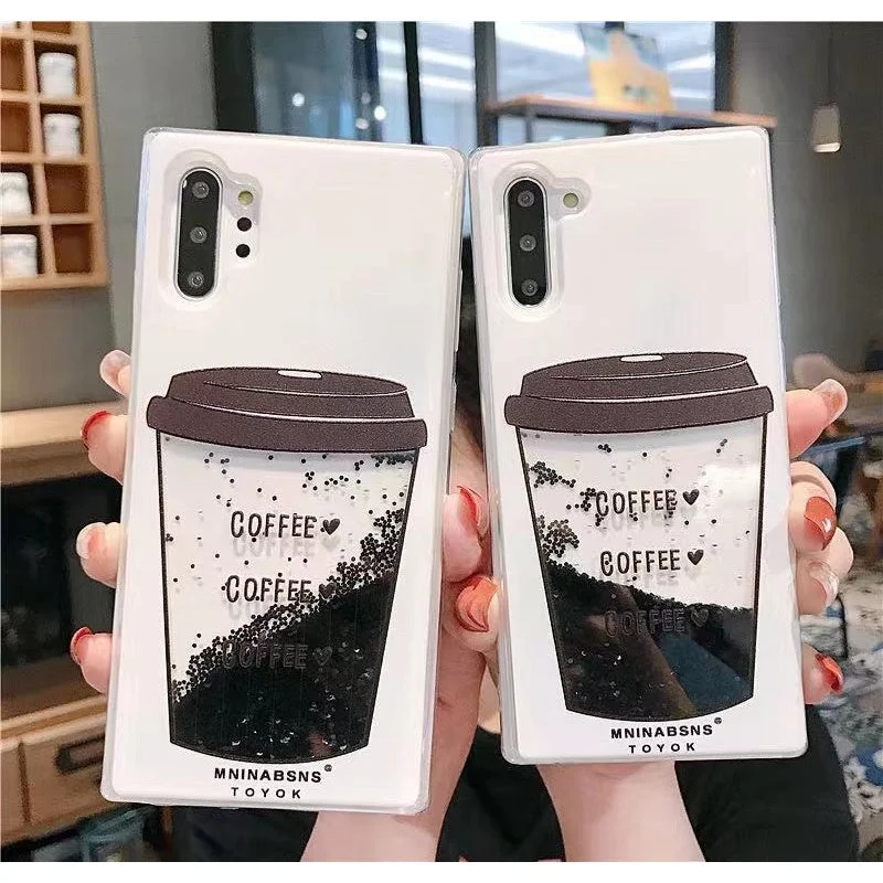 Samsung A5 A7 2017 A6 plus A8 A21S A30 A31 A50 A51 A71 A81 A91 SPECIAL Casing coffee cup glitter liquid quicksand phone case For Samsung J310 J510 J710 M60S M80S Back cover