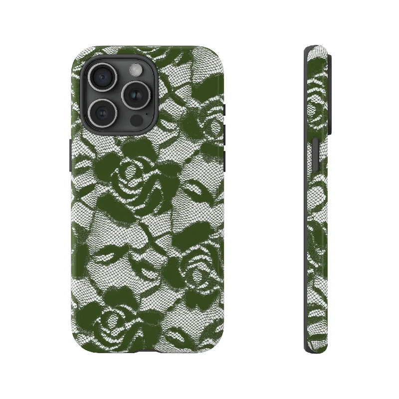 Green Lace Gothic Flower - Protective Phone Case