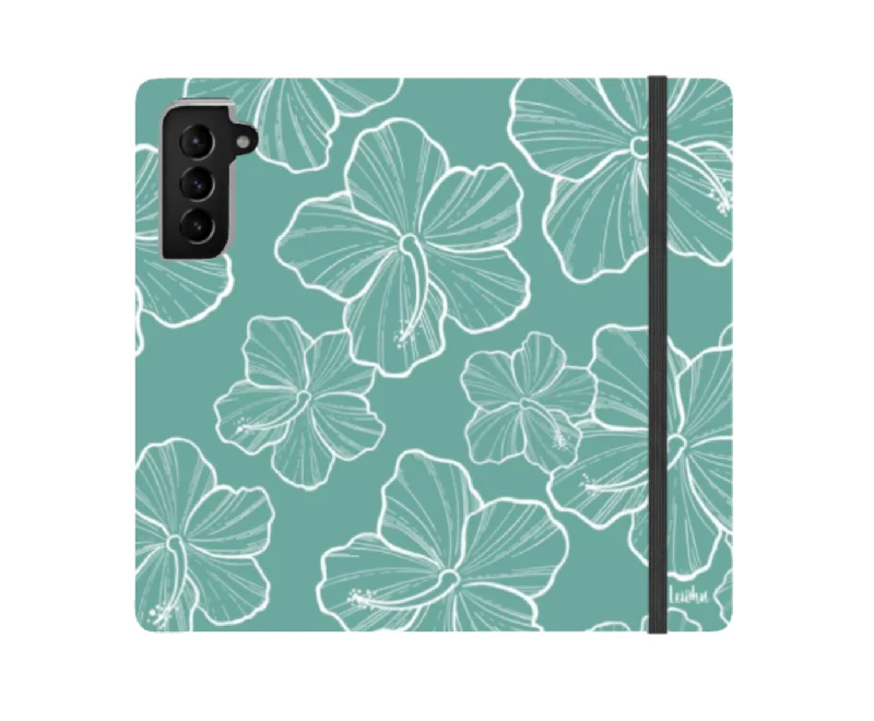 Hibiscus Teal - Wallet Case - Samsung