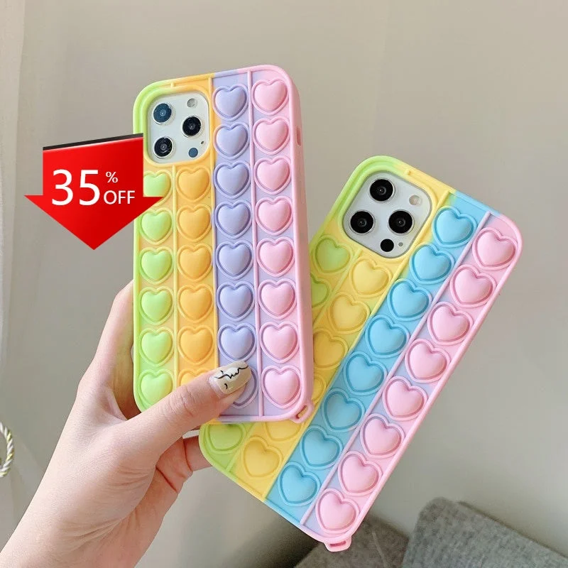 Iphone 12 Mini 11 Pro max case Relive Stress POPIT Phone Casing for X XR XS Max 6 7 8 Plus SE 2 Love Heart GO Pop IT Toys Push Bubble Soft Silicone