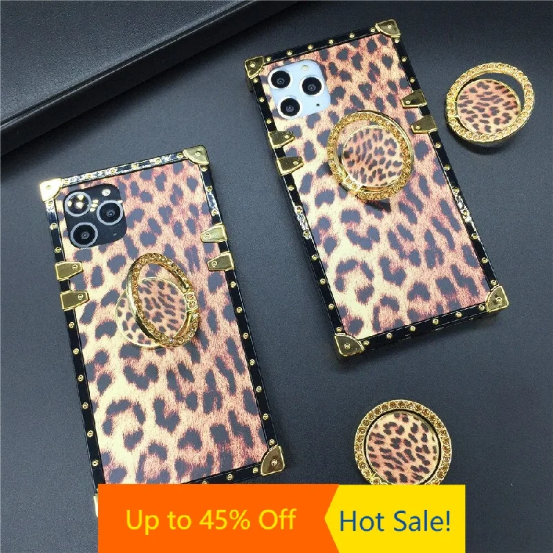 iPhone 12 PRO 7 Plus 8 Fashion Leopard Print Phone Cases Cover for  XS Max X XR 6 6S Gold Soft Square Case for iphone 11 PRO MAX