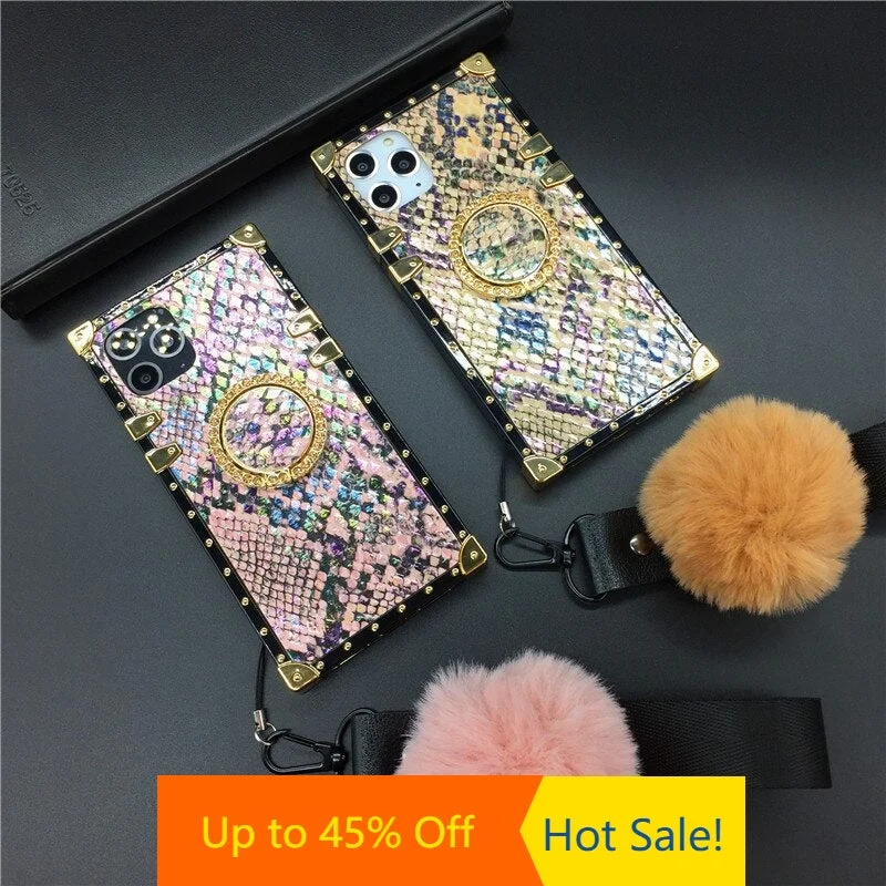 iPhone 12 PRO XS Max X XR Strap Soft Square Case for iphone 11 PRO MAX Luxury Glitter Snake Skin Pattern Cover for 7 8 Plus 6S