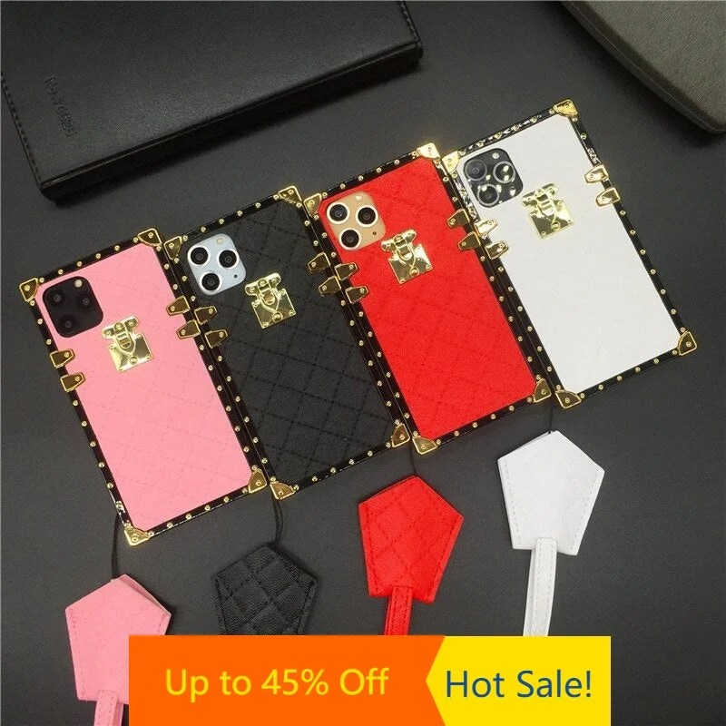 Leather Case for iphone 11 12 PRO MAX Fashion Plaid Square Soft XS  XR X 7 8 Plus 6 6S Woman Phone Cover Case for iphone 11 PRO MAX