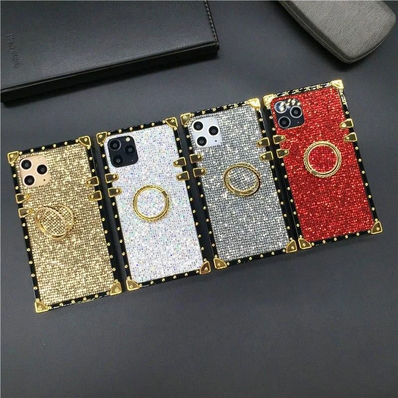 Luxury Bling Cover Square Gold Glitter Phone Case ring holder for Samsung A32 A52 A72 A42 A50 A70 A51 A71 A12 A10S A20S A31 A9 A22 M20 M30S