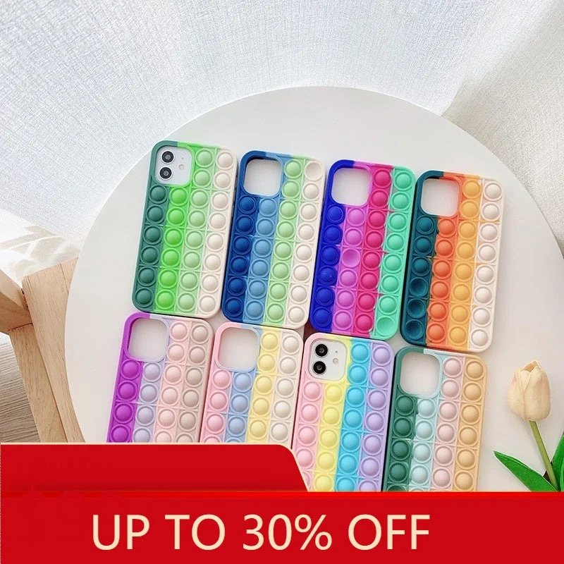 Rainbow Phone Case For iPhone 12 11 Pro Max X XS Max XR 10 7 8 Plus SE 2020 Relive Stress Fidget Toys Bubble Soft Silicone Cover