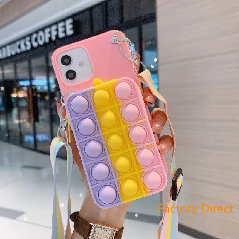 Samsung A11 21S  A31 A71 phone case GalaxyA5 A6 A9 A10S A20S A12 A22 A32 A42 A52  phone case GO POP IT casing with card wallet change purchase key card bag with cross body strap back cover