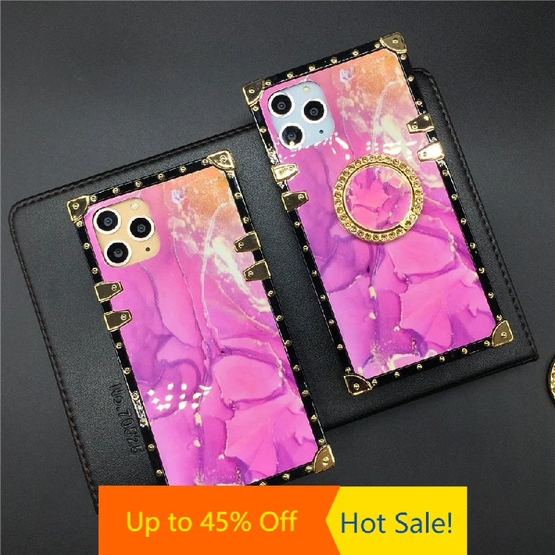 Square Case for iPhone 12 PRO MAX XS Max X XR Luxury Glitter 11 PRO MAX 7 8 Plus 6 6S Fashion Pink Marble Cover Soft Phone Cases