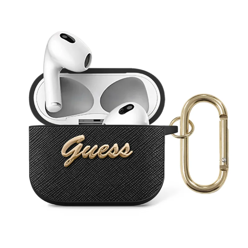 AirPods 3 - PU Leather Black Saffiano Script Metal Logo - GUESS-