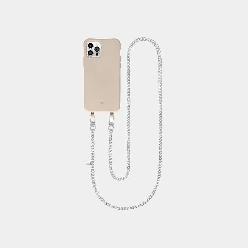 Beige Phone Case + Silver-Plated Crossbody Chain