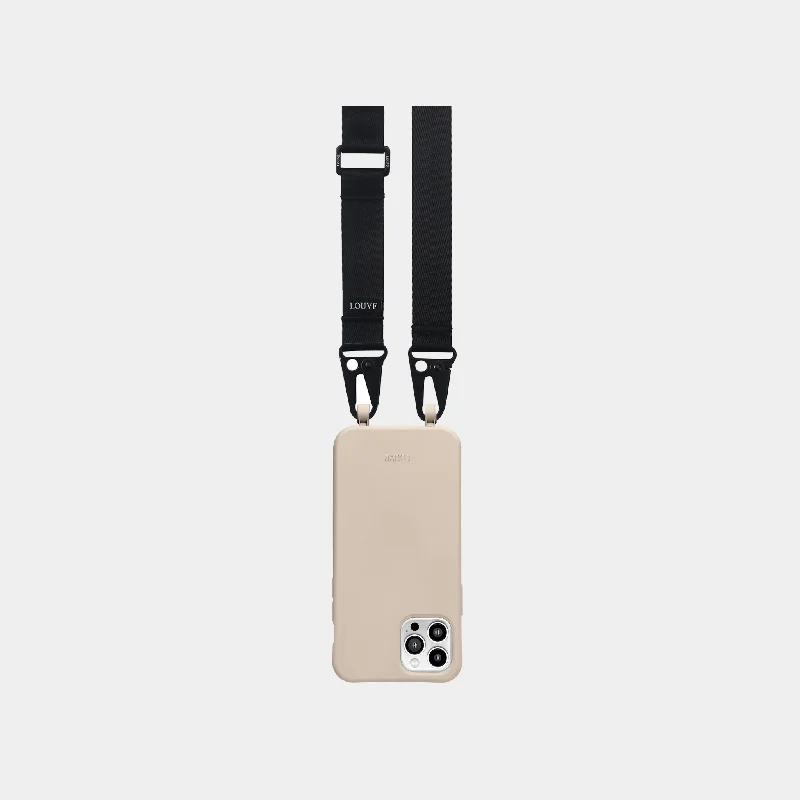 Beige Phone Case + Black Crossbody Lanyard