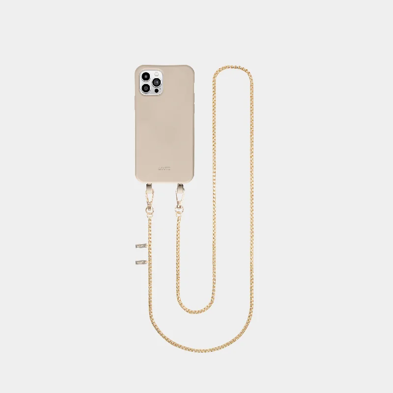 Beige Phone Case + Gold-Plated Crossbody Chain