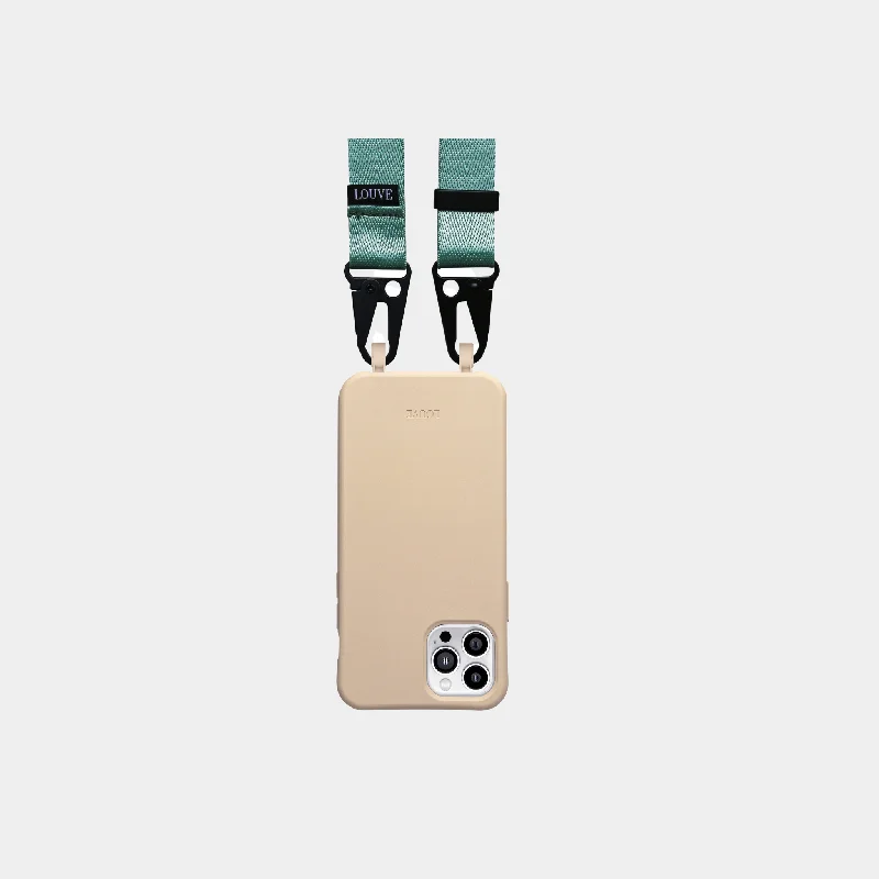 Beige Phone Case + Mint Crossbody Lanyard