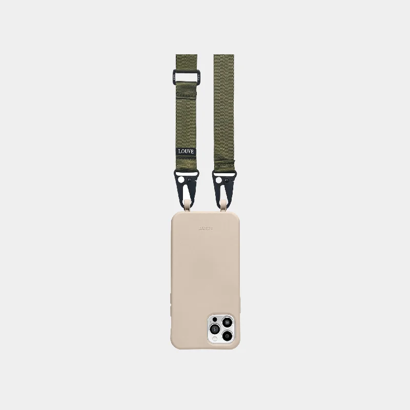 Beige Phone Case + Olive Crossbody Lanyard