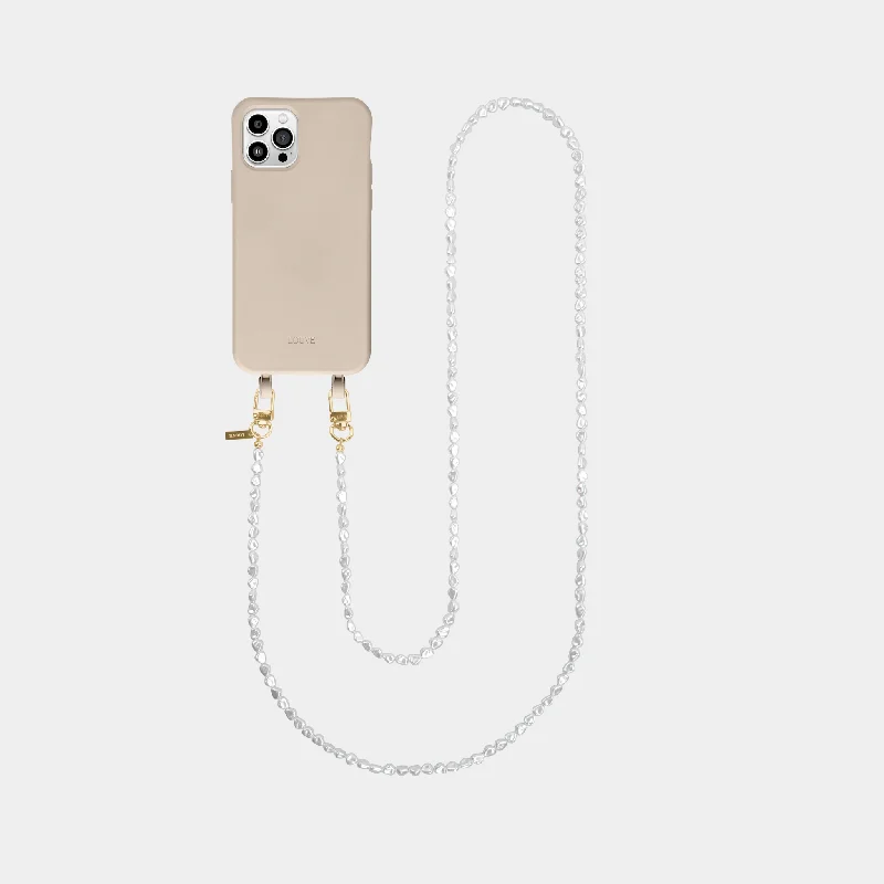 Desert Sand Beige Phone Case + Pearl Crossbody Chain