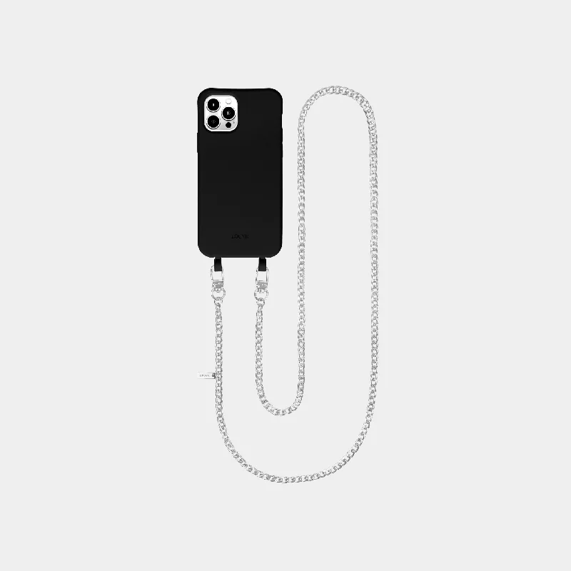 Black Phone Case + Silver-Plated Crossbody Chain