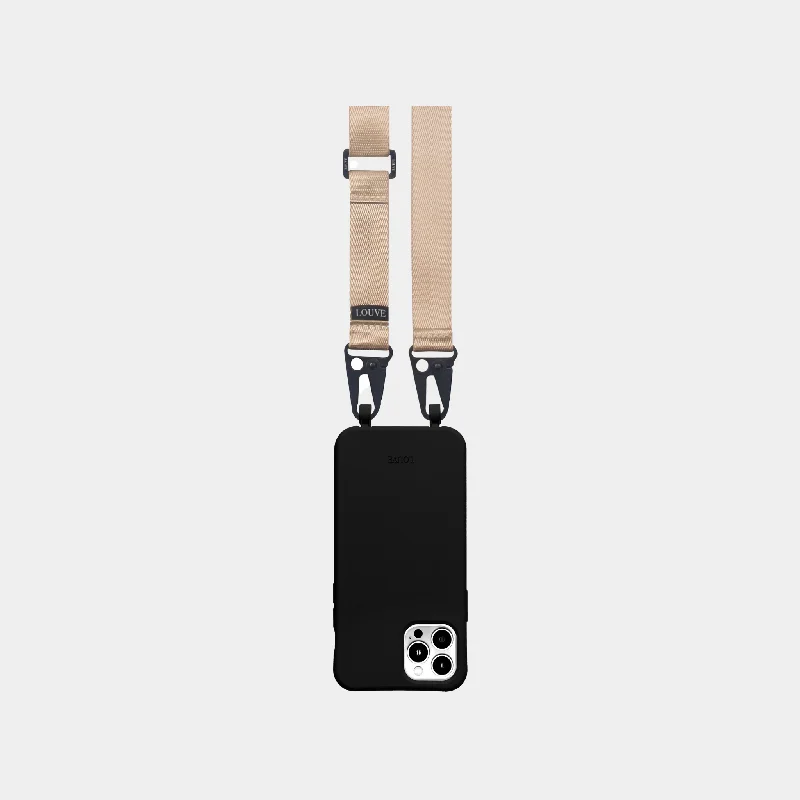 Black Phone Case + Nude Crossbody Lanyard