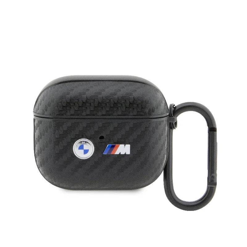 Airpods 3 - PU Leather Black Carbon Fiber Design Double Metal Logo - BMW