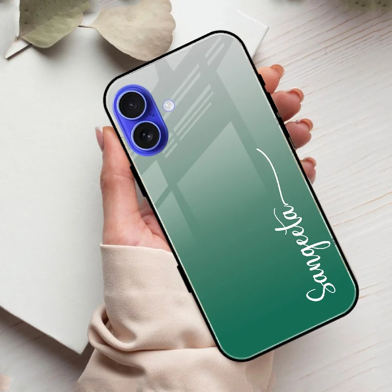 Customize Name Gradient Glass Case Cover Green For iPhone