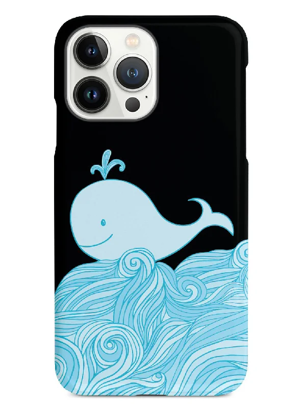 Cute Whale Doodle Waves - Black Case