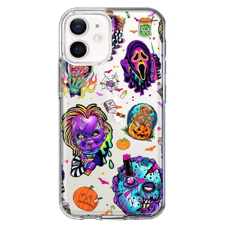 For Apple iPhone 12 Cute Halloween Spooky Horror Scary Neon Characters Design Hybrid Protective Phone Case Cover