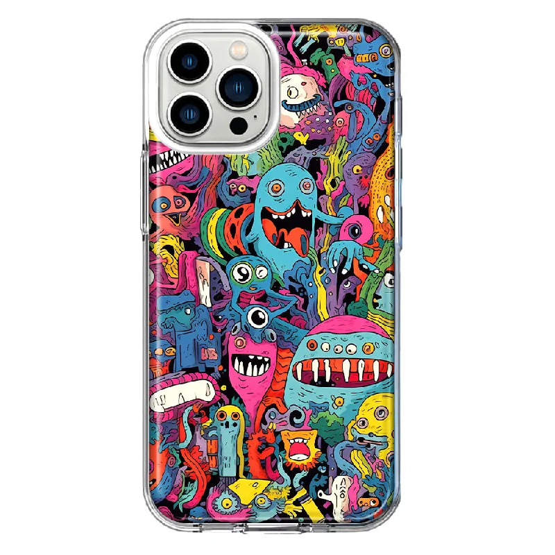 For Apple iPhone 12 Pro Max Psychedelic Trippy Happy Aliens Characters Design Hybrid Protective Phone Case Cover