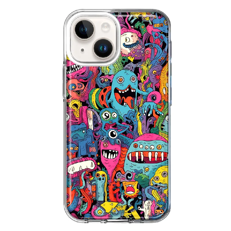 For Apple iPhone 13 Mini Psychedelic Trippy Happy Aliens Characters Design Hybrid Protective Phone Case Cover