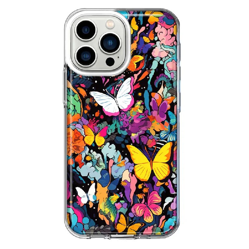 For Apple iPhone 13 Pro Psychedelic Trippy Butterflies Pop Art Design Hybrid Protective Phone Case Cover