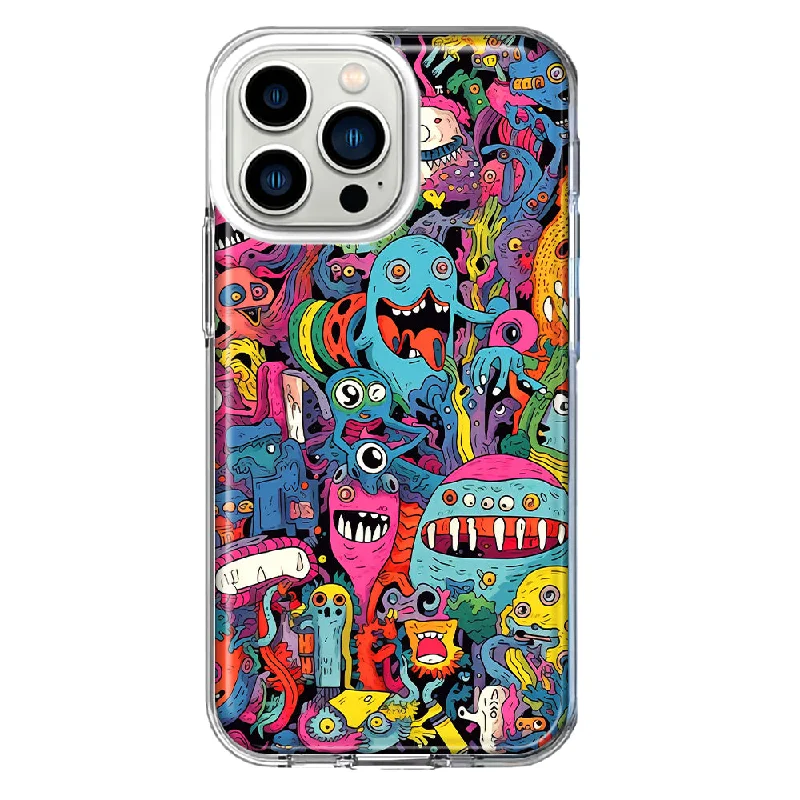 For Apple iPhone 13 Pro Psychedelic Trippy Happy Aliens Characters Design Hybrid Protective Phone Case Cover