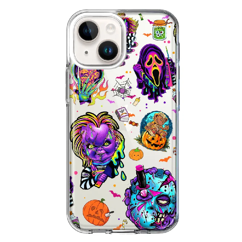 For Apple iPhone 14 Cute Halloween Spooky Horror Scary Neon Characters Design Hybrid Protective Phone Case Cover