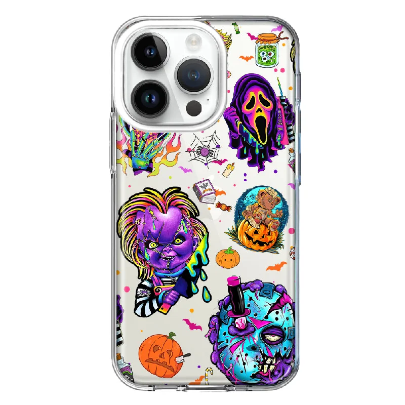 For Apple iPhone 14 Pro Cute Halloween Spooky Horror Scary Neon Characters Design Hybrid Protective Phone Case Cover