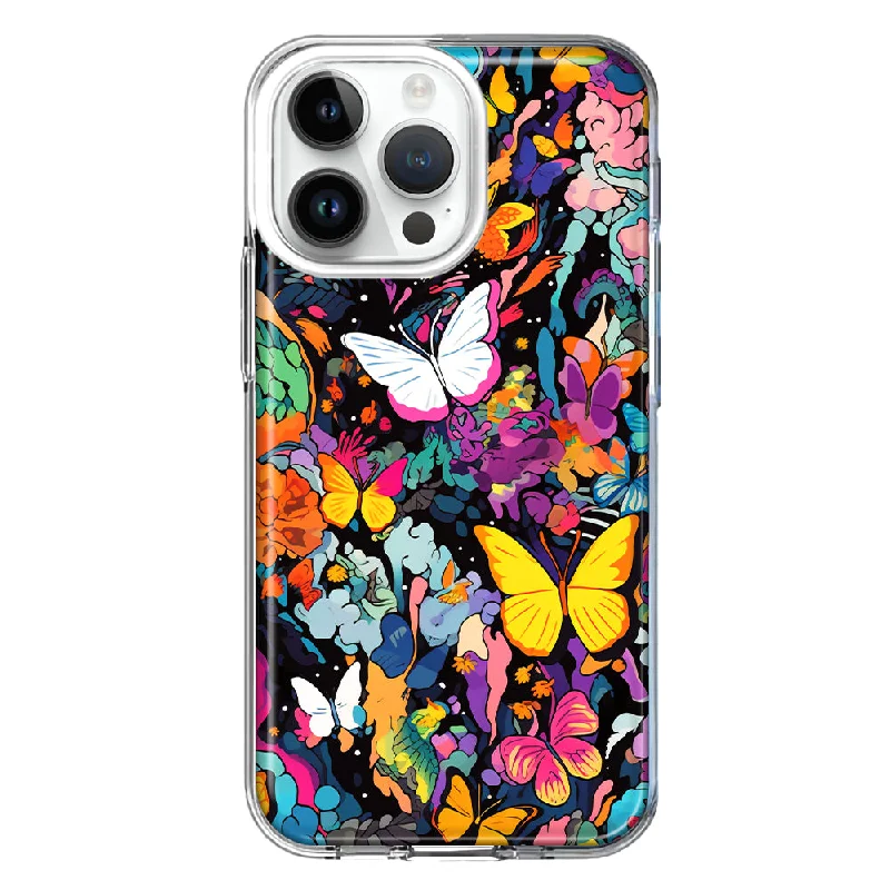 For Apple iPhone 14 Pro Max Psychedelic Trippy Butterflies Pop Art Design Hybrid Protective Phone Case Cover