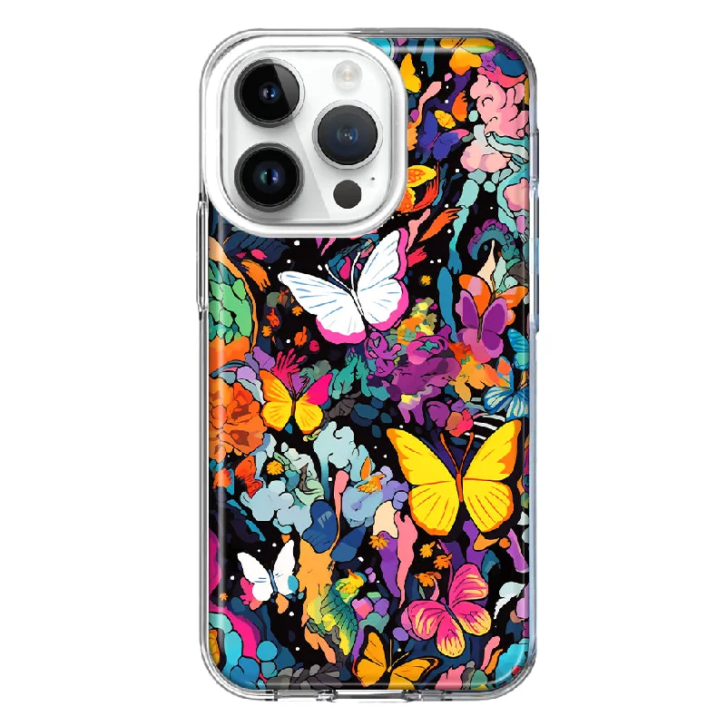 For Apple iPhone 14 Pro Psychedelic Trippy Butterflies Pop Art Design Hybrid Protective Phone Case Cover