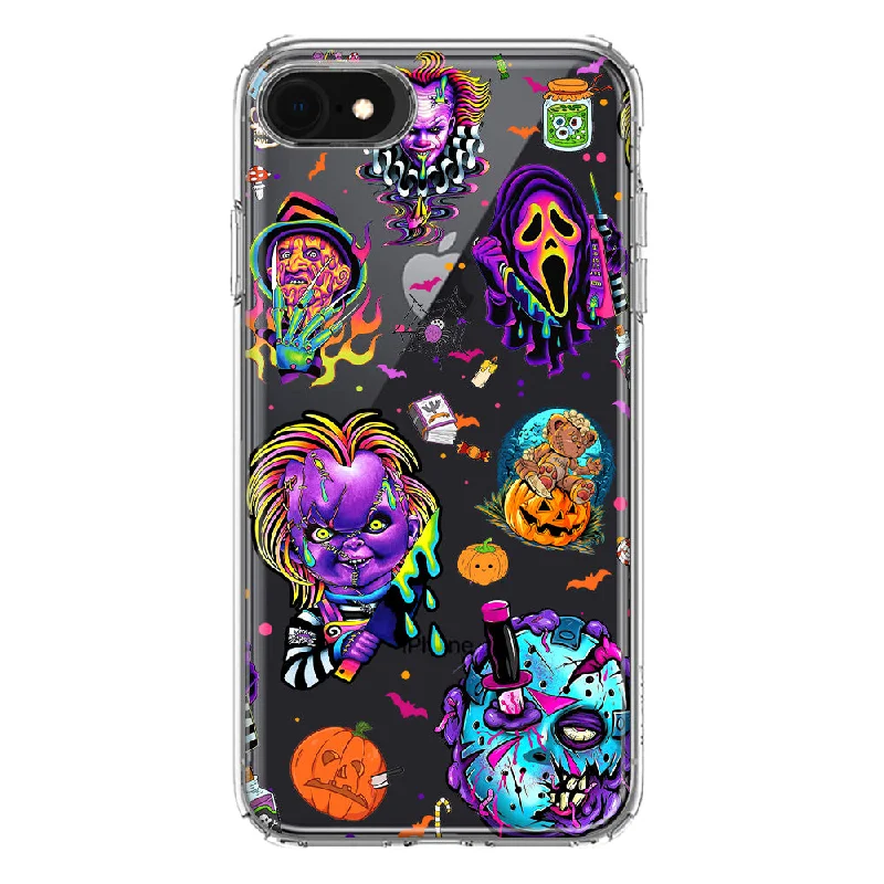 For Apple iPhone 6/7/8/SE 2020/SE 3 2022 Cute Halloween Spooky Horror Scary Neon Characters Design Hybrid Protective Phone Case Cover