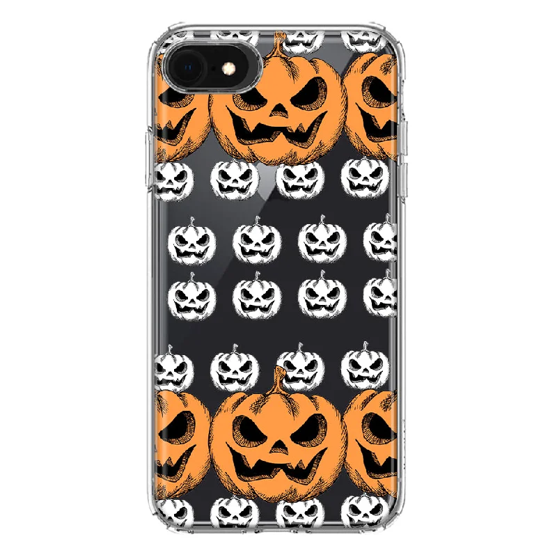 For Apple iPhone 6/7/8/SE 2020/SE 3 2022 Halloween Spooky Horror Scary Jack O Lantern Pumpkins Design Hybrid Protective Phone Case Cover