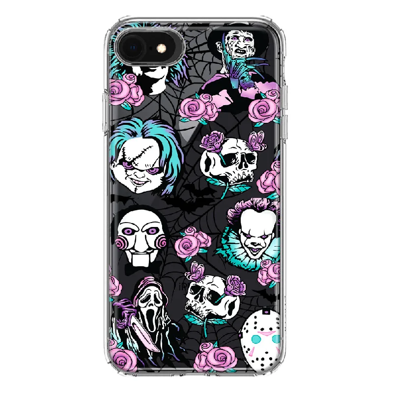 For Apple iPhone 6/7/8/SE 2020/SE 3 2022 Roses Halloween Spooky Horror Characters Spider Web Design Hybrid Protective Phone Case Cover