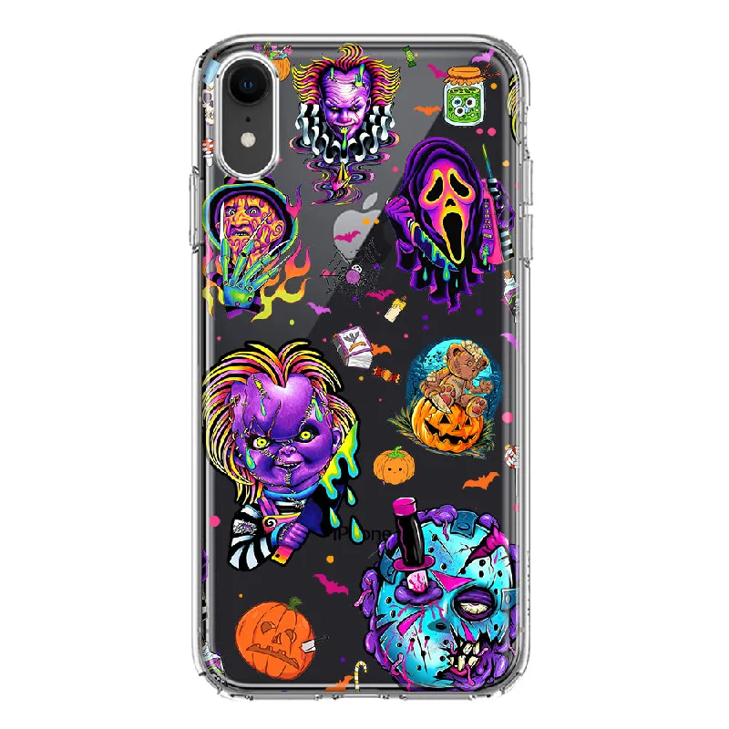 For Apple iPhone XR Cute Halloween Spooky Horror Scary Neon Characters Design Hybrid Protective Phone Case Cover