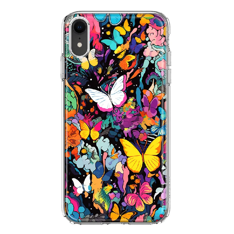 For Apple iPhone XR Psychedelic Trippy Butterflies Pop Art Design Hybrid Protective Phone Case Cover