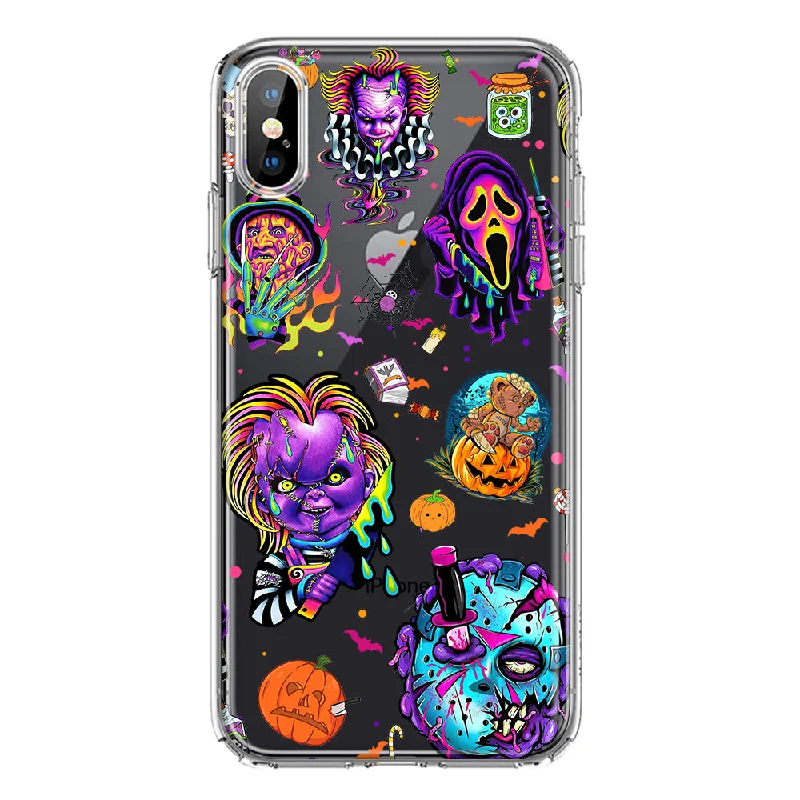 For Apple iPhone XS Max Cute Halloween Spooky Horror Scary Neon Characters Design Hybrid Protective Phone Case Cover