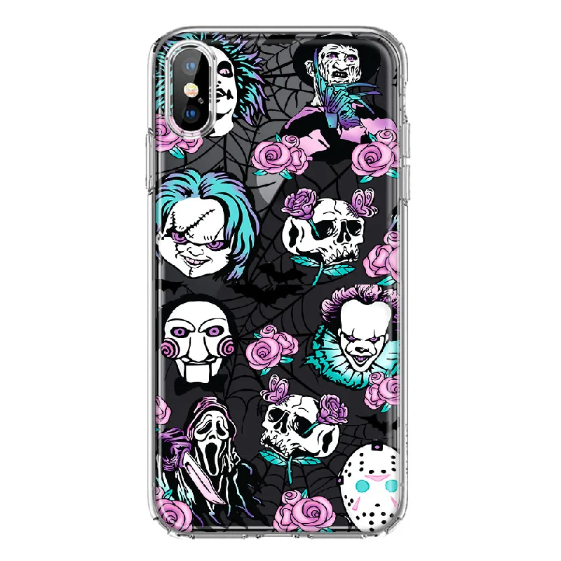 For Apple iPhone XS Max Roses Halloween Spooky Horror Characters Spider Web Design Hybrid Protective Phone Case Cover