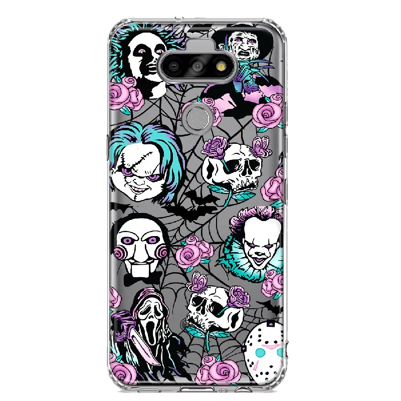 For LG Aristo 5/Phoenix 5/Risio 4 Roses Halloween Spooky Horror Characters Spider Web Design Hybrid Protective Phone Case Cover