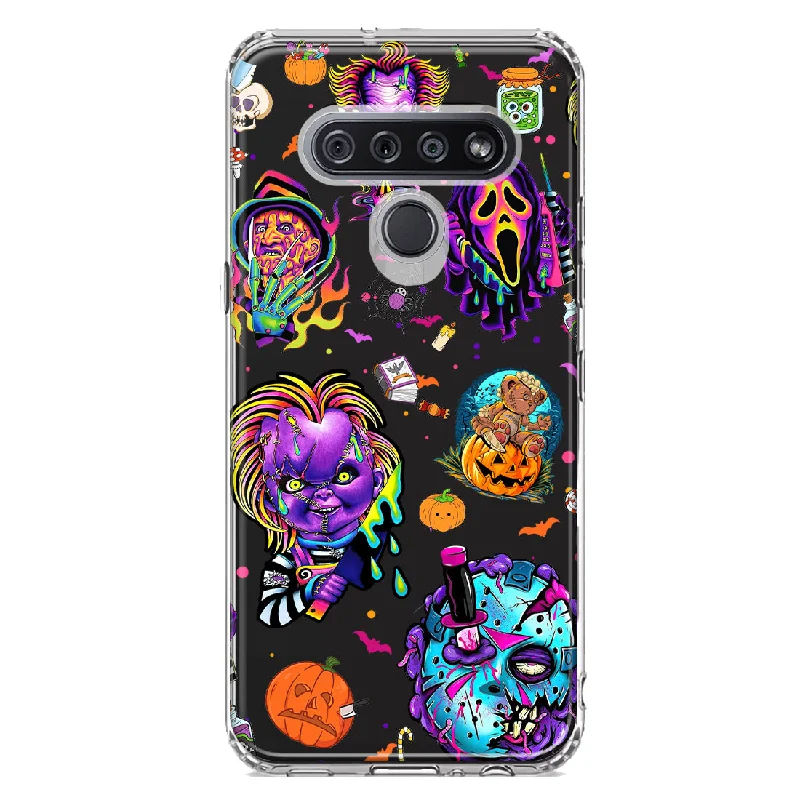 For LG K51 Cute Halloween Spooky Horror Scary Neon Characters Design Hybrid Protective Phone Case Cover