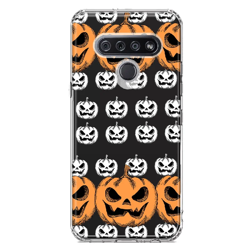 For LG K51 Halloween Spooky Horror Scary Jack O Lantern Pumpkins Design Hybrid Protective Phone Case Cover