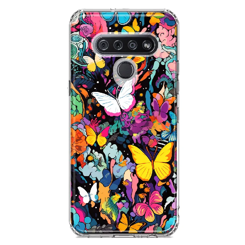 For LG K51 Psychedelic Trippy Butterflies Pop Art Design Hybrid Protective Phone Case Cover