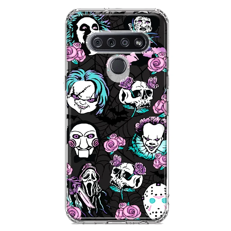 For LG K51 Roses Halloween Spooky Horror Characters Spider Web Design Hybrid Protective Phone Case Cover