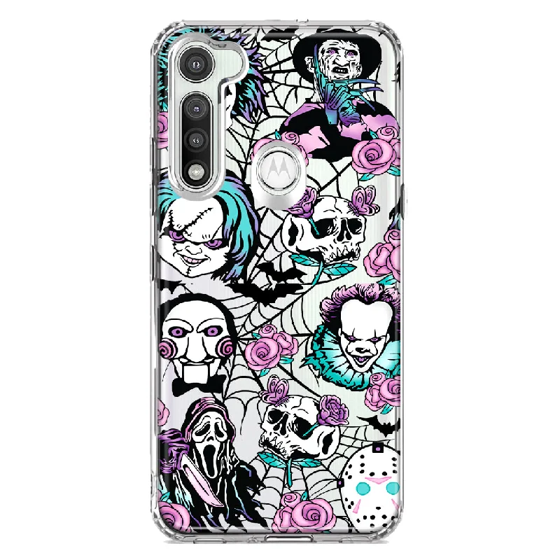 For Motorola Moto G Fast Roses Halloween Spooky Horror Characters Spider Web Design Hybrid Protective Phone Case Cover