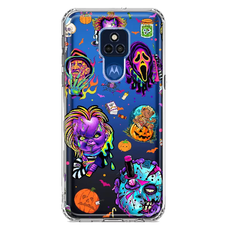 For Motorola Moto G Play 2021 Cute Halloween Spooky Horror Scary Neon Characters Design Hybrid Protective Phone Case Cover