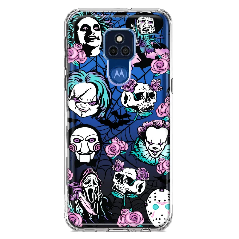 For Motorola Moto G Play 2021 Roses Halloween Spooky Horror Characters Spider Web Design Hybrid Protective Phone Case Cover