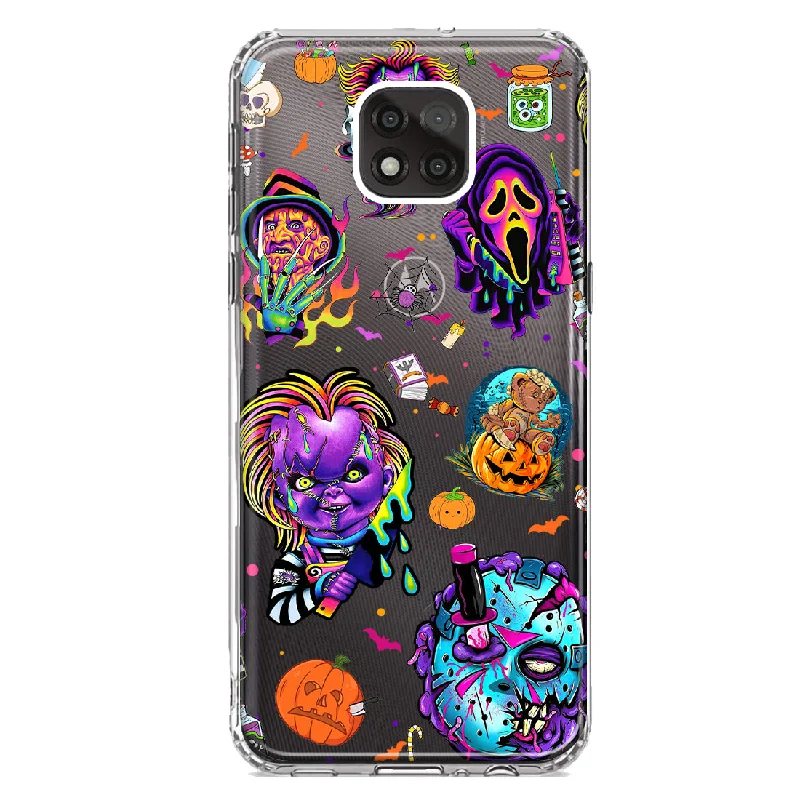 For Motorola Moto G Power 2021 Cute Halloween Spooky Horror Scary Neon Characters Design Hybrid Protective Phone Case Cover