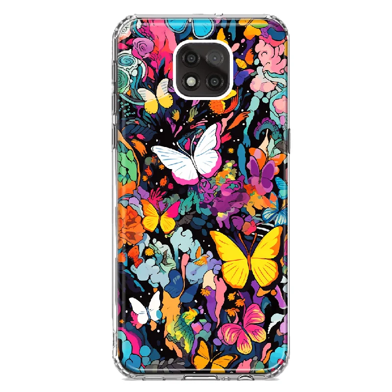 For Motorola Moto G Power 2021 Psychedelic Trippy Butterflies Pop Art Design Hybrid Protective Phone Case Cover